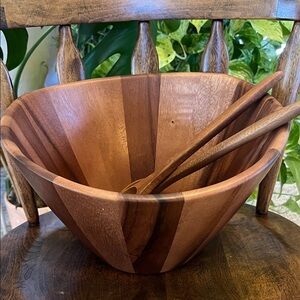 Lipper International Inc. Wooden Salad Bowl with Serving Utensils